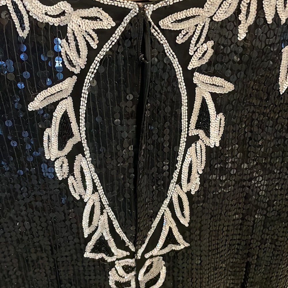 Women’s evening, sequined, elegant, STENAY, silk blouse, large black/white - Picture 6 of 7